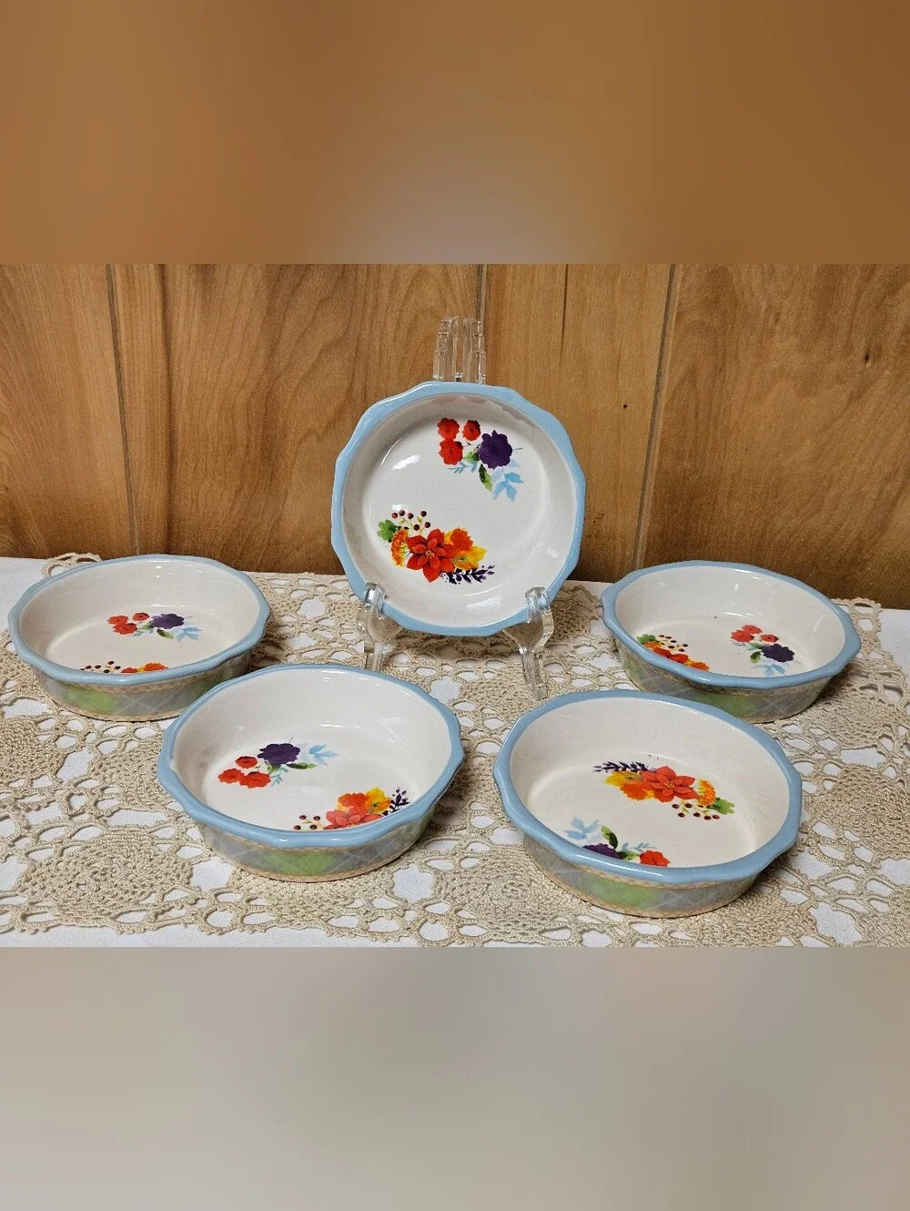 New (5) The Pioneer Woman Charlie Plaid 5” Mini Pie Plate New Floral 5 PC SET